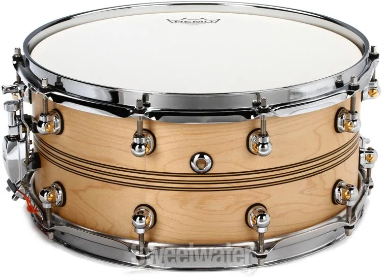  Pearl Music City Custom Solid Maple Snare Drum - 6.5 x 14-inch - Natural with Boxwood-Rosewood TriBand Inlay