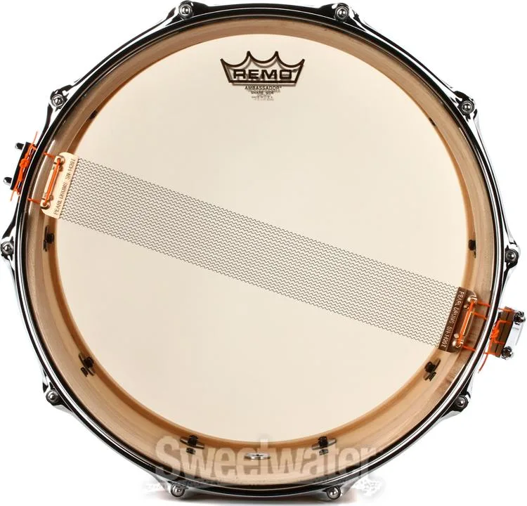  Pearl Music City Custom Solid Maple Snare Drum - 6.5 x 14-inch - Natural with Boxwood-Rosewood TriBand Inlay