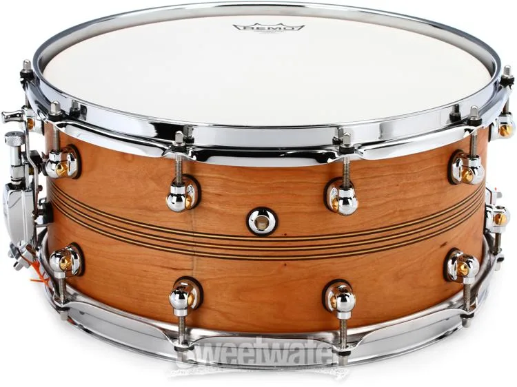  Pearl Music City Custom Solid Cherry Snare Drum - 6.5 x 14-inch - Natural with Boxwood-Rosewood Inlay