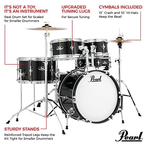  Pearl Roadshow Drum Set, Black, 16/13/10/8/12 (RSJ465CC31)