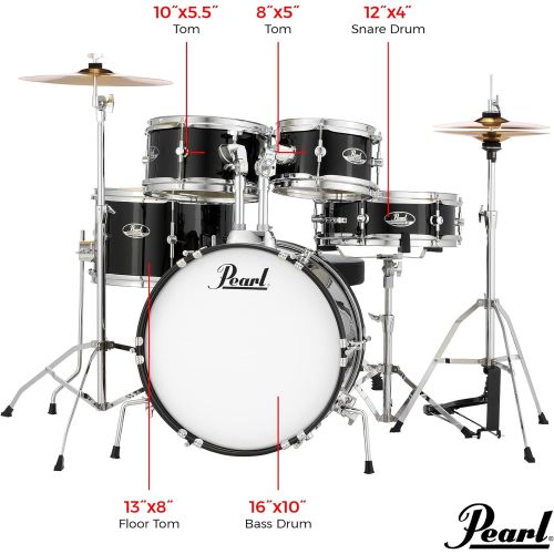  Pearl Roadshow Drum Set, Black, 16/13/10/8/12 (RSJ465CC31)