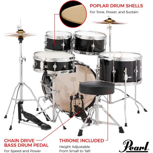  Pearl Roadshow Drum Set, Black, 16/13/10/8/12 (RSJ465CC31)