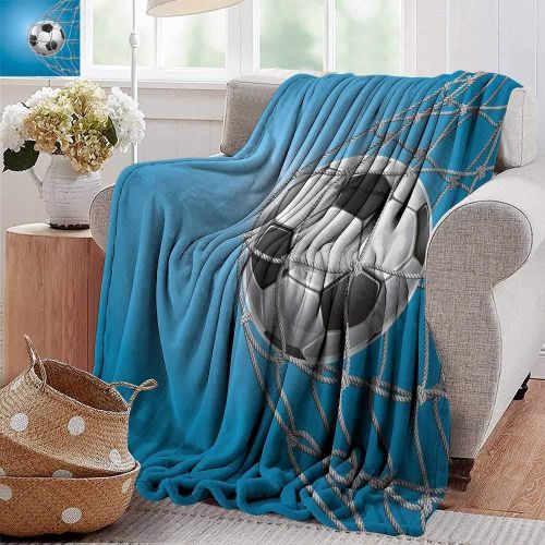  PearlRolan Soft Cozy Throw Blanket,Soccer,Goal Football in Net Entertainment Playing for Winning Active Lifestyle,Blue Pale Grey Black,Couch/Bed,Super Soft and Warm,Durable Throw B