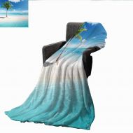 PearlRolan Weighted Blanket,Ocean,Idyllic Scenery Seashore Picture Sunlights View with Palm Tree Tropical Beach,Aqua White Green,Indoor/Outdoor, Comfortable for All Seasons 50x60