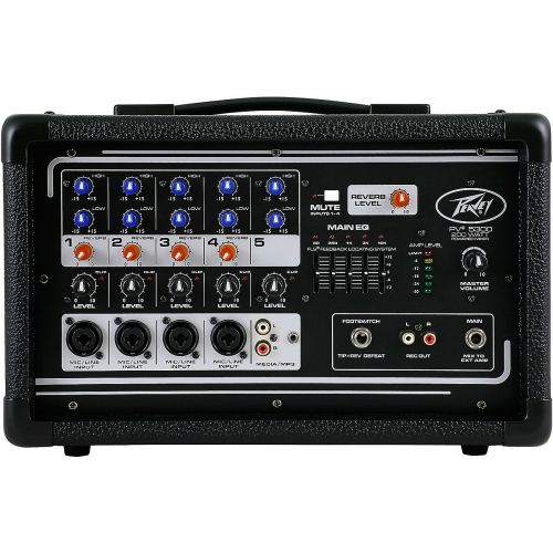  Peavey},description:The Peavey PV 5300 powered mixer features four simultaneous combination XLR and 14 inputs using high-quality, low-noise Peavey Silencer mic preamps, and 200 wa