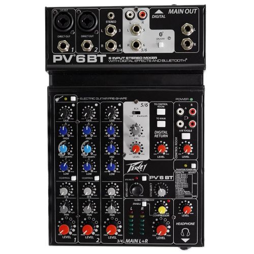  Package: Peavey PV 6BT PV6BT Pro Audio Mixer With 2 Mic Inputs, Bluetooth, USB, CompressorEffects 2 Combo XLRs, and 3 Band EQ + 4 Channel AutoTune + Peavey PV 20 XLR Female to Mal