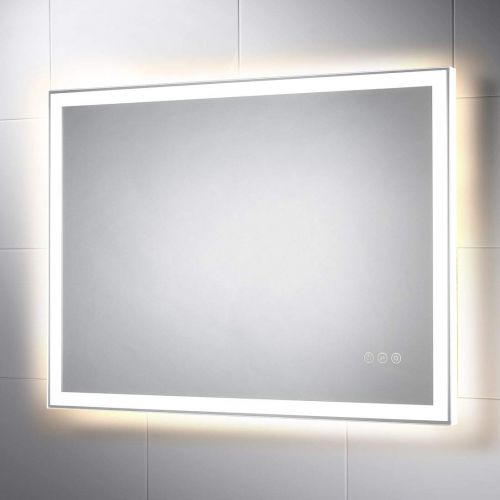  Pebble Grey 24 x 32 Wall Mounted LED Lighted Bathroom Vanity Mirror with 3 Way Touch Sensor Switch, LED Dimmer & Demister