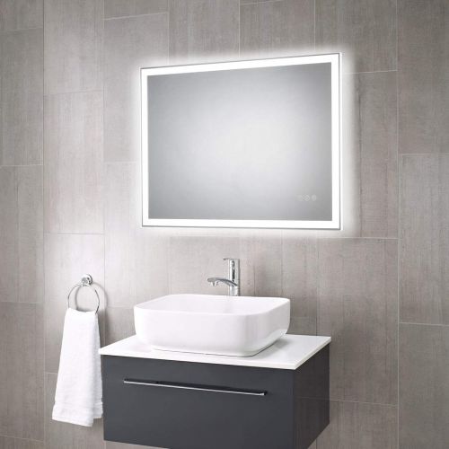  Pebble Grey 24 x 32 Wall Mounted LED Lighted Bathroom Vanity Mirror with 3 Way Touch Sensor Switch, LED Dimmer & Demister