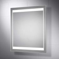 Pebble Grey 28 x 32 Inch Bathroom Mirror with LED Illuminated Lights and Demister for Anti Fog
