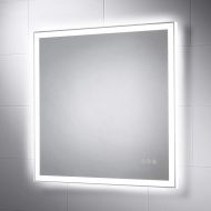 Pebble Grey 28 x 28 Inch Wall Mounted LED Lighted Bathroom Vanity Mirror with 3 Way Touch Sensor Switch, LED Dimmer & Demister | Cool White/Warm White LED Color Changing LED Light