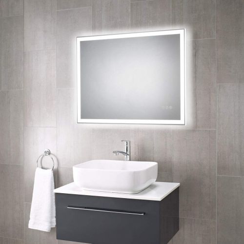  Pebble Grey 28 x 28 Inch Wall Mounted LED Lighted Bathroom Vanity Mirror with 3 Way Touch Sensor Switch, LED Dimmer & Demister | Cool White/Warm White LED Color Changing LED Light