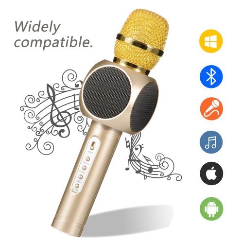  Wireless Karaoke Microphone, Pecosso Bluetooth Microphone, Portable 3-in-1 Handled Multi-function Player Built-in Speaker for PC Smartphone iPhone Android; Home Outdoor Party & Liv