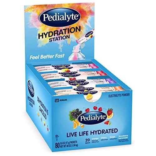  Pedialyte Electrolyte Powder Pedialyte Hydration Station Multipack, Electrolyte Hydration Drink, 0.6-oz Electrolyte Powder Packets, 80 Count, basic