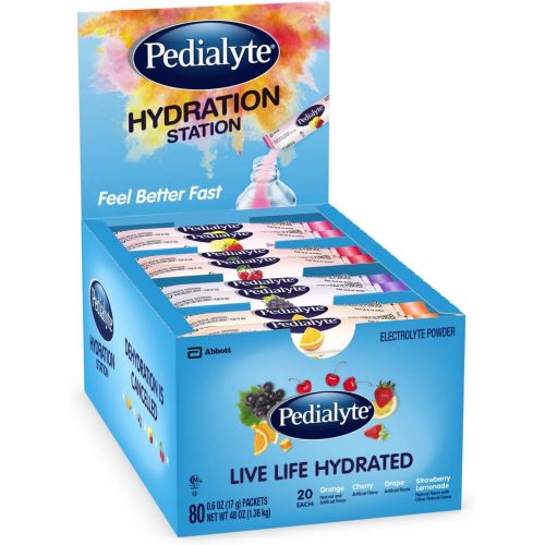  Pedialyte Electrolyte Powder Pedialyte Hydration Station Multipack, Electrolyte Hydration Drink, 0.6-oz Electrolyte Powder Packets, 80 Count, basic