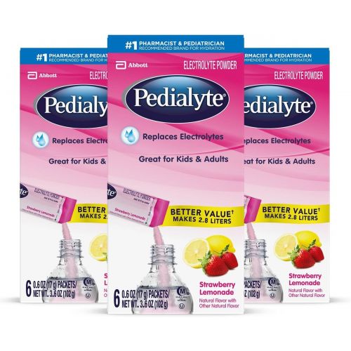  Pedialyte Electrolyte Powder, Strawberry Lemonade, Electrolyte Hydration Drink 0.6 oz Powder Packs, 18 Count