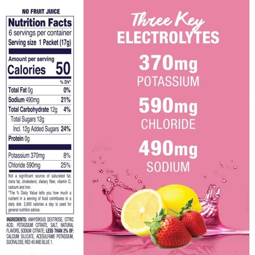  Pedialyte Electrolyte Powder, Strawberry Lemonade, Electrolyte Hydration Drink 0.6 oz Powder Packs, 18 Count