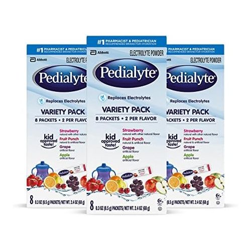  Pedialyte Electrolyte Powder, Variety Pack, Electrolyte Hydration Drink, 0.3 Oz Powder Packs, 24 Count