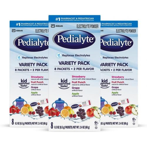  Pedialyte Electrolyte Powder, Variety Pack, Electrolyte Hydration Drink, 0.3 Oz Powder Packs, 24 Count