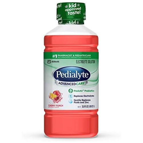  [아마존베스트]Pedialyte Advanced Care Pedialyte AdvancedCare Electrolyte Solution with PreActiv Prebiotics, Hydration Drink, Chery Punch, 1 Liter, 8 Count