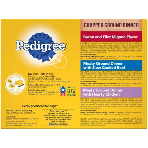  Pedigree Chopped Ground Dinner Adult Wet Dog Food Pouches, 3.5 oz.