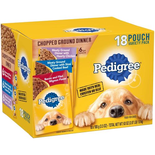  Pedigree Chopped Ground Dinner Adult Wet Dog Food Pouches, 3.5 oz.