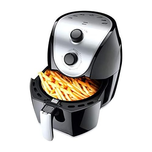  Pedkit Hot Air Fryer 1500 W 4.8 L, Electric Air Fryer without Oil for 4 5 People, Cooking Button Control Air Fryer with Double Pot, Non Stick Coating, Black (220 240 V)