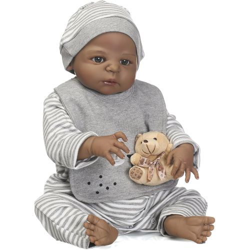  NPK African American Reborn Baby Dolls 22 inch Silicone Baby Dolls African American Full Body Vinyl Realistic...