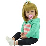NPK Lovely Reborn Baby Girl Doll Golden Hair 22 Inch 55cm Soft Silicone Realistic Looking Newborn Vinyl Dolls Handmade Toddler Toy for Kid Xmas Gift