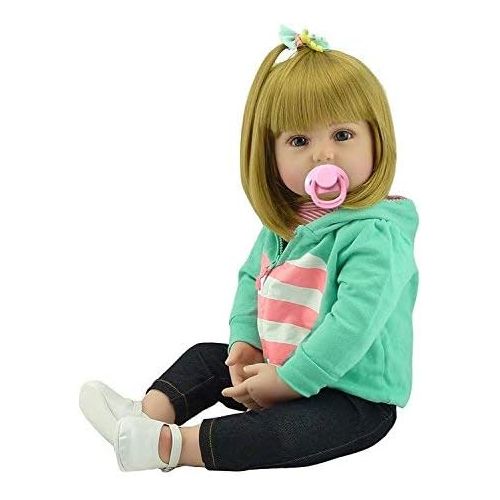  NPK Lovely Reborn Baby Girl Doll Golden Hair 22 Inch 55cm Soft Silicone Realistic Looking Newborn Vinyl Dolls Handmade Toddler Toy for Kid Xmas Gift