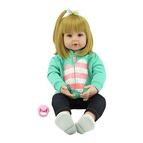  NPK Lovely Reborn Baby Girl Doll Golden Hair 22 Inch 55cm Soft Silicone Realistic Looking Newborn Vinyl Dolls Handmade Toddler Toy for Kid Xmas Gift