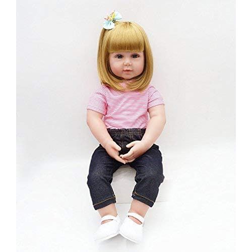  NPK Lovely Reborn Baby Girl Doll Golden Hair 22 Inch 55cm Soft Silicone Realistic Looking Newborn Vinyl Dolls Handmade Toddler Toy for Kid Xmas Gift