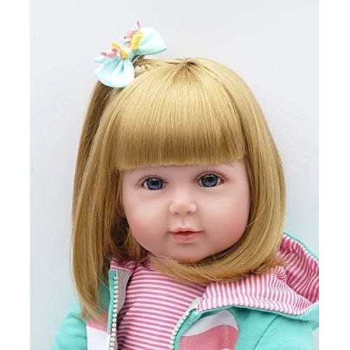  NPK Lovely Reborn Baby Girl Doll Golden Hair 22 Inch 55cm Soft Silicone Realistic Looking Newborn Vinyl Dolls Handmade Toddler Toy for Kid Xmas Gift