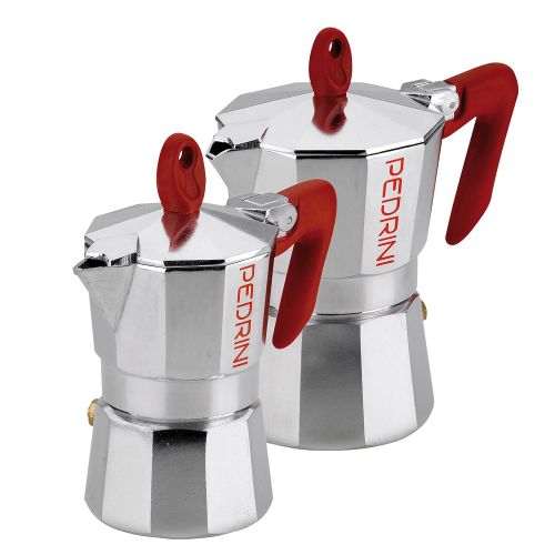 Pedrini: 1 Cup + 3 Cup Espresso Coffee Pots (2 Pieces), Polished Aluminium