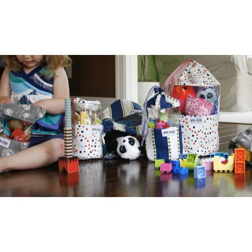  [아마존베스트]Toy Storage Bag for Organization & Storage for Kids with Unique Colorful Drawstring Toy Bag. PEEK-A-BAGS for a Cute Gift Bag, Baby Shower, Baby Toys, Legos, Blocks, Books, Diaper B