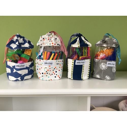  [아마존베스트]Toy Storage Bag for Organization & Storage for Kids with Unique Colorful Drawstring Toy Bag. PEEK-A-BAGS for a Cute Gift Bag, Baby Shower, Baby Toys, Legos, Blocks, Books, Diaper B