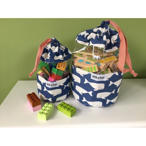  [아마존베스트]Toy Storage Bag for Organization & Storage for Kids with Unique Colorful Drawstring Toy Bag. PEEK-A-BAGS for a Cute Gift Bag, Baby Shower, Baby Toys, Legos, Blocks, Books, Diaper B