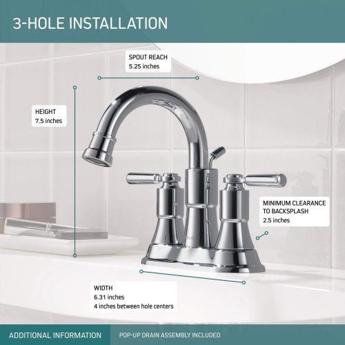  Peerless Westchester Centerset Bathroom Faucet Chrome, Bathroom Sink Faucet, Drain Assembly, Chrome P2523LF