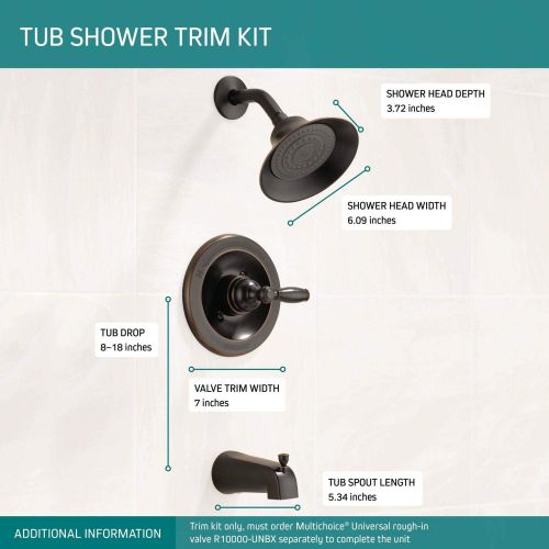  Peerless Claymore Single-Handle Tub and Shower Faucet Trim Kit with Single-Spray Shower Head, Oil-Rubbed Bronze PTT188790-OB (Valve Not Included)