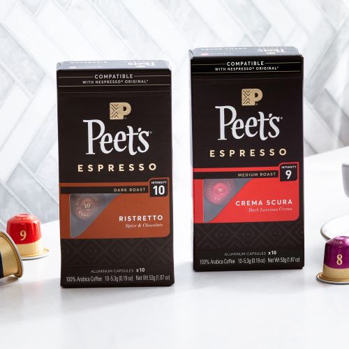  Peets Coffee Espresso Capsules Ristretto, Intensity 10, 100 Count Single Cup Coffee Pods Compatible with Nespresso Original Brewers