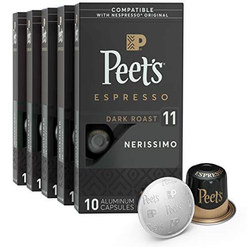  Peets Coffee Espresso Capsules Nerissimo, Intensity 11, 50 Count Single Cup Coffee Pods Compatible with Nespresso Original Brewers