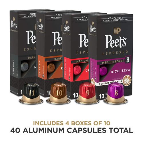  Peets Coffee Espresso Capsules Variety Pack, 40 Count Single Cup Coffee Pods, Compatible with Nespresso Original Brewers, Crema Scura, Nerissimo, Ricchezza, Ristretto