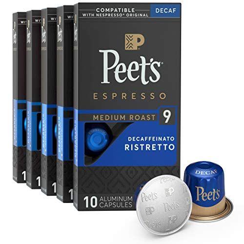  Peets Coffee Espresso Capsules Decaffeinato Ristretto Intensity 9, 50 Count Single Cup Coffee Pods Compatible with Nespresso Original Brewers