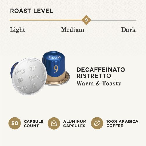  Peets Coffee Espresso Capsules Decaffeinato Ristretto Intensity 9, 50 Count Single Cup Coffee Pods Compatible with Nespresso Original Brewers