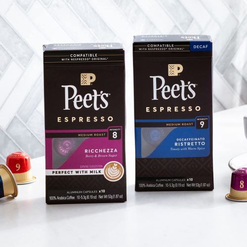  Peets Coffee Espresso Capsules Decaffeinato Ristretto Intensity 9, 50 Count Single Cup Coffee Pods Compatible with Nespresso Original Brewers