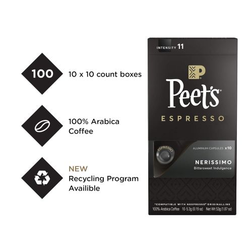  Peets Coffee Espresso Capsules Nerissimo Intensity 11 (100 Count) Compatible with Nespresso Original...