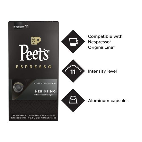  Peets Coffee Espresso Capsules Nerissimo Intensity 11 (100 Count) Compatible with Nespresso Original...