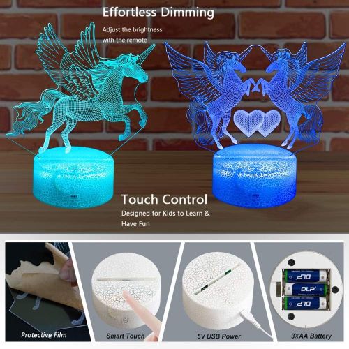  [아마존베스트]Pehohe Unicorns Gifts for Girls,Unicorn Night Light for Girls Bedroom,2 Patterns,16 Colors Dimmable LED Night Lights, Touch&Remote Control Best Unicorn Toys Birthday Christmas Year Old Gi