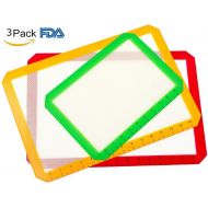 Pei Silicone Baking Mat Set Of 3 Non Stick Reusable With Measurements 2 Half Sheet Liners And 1 Quarter Sheet Mat