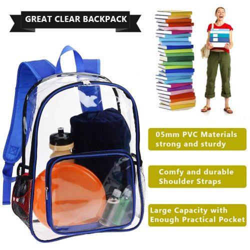  Peicees Clear Backpack Stadium Approved Medium Size, Transparent PVC Book Bag Workbag Heavy Duty Daypack See Through Bookbag School Bookback for Teens Boys Girls Adults Kids