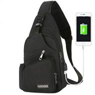 Peicees Sling Bag Men Women Shoulder Bag Daypack with Bottle Holder USB Charge